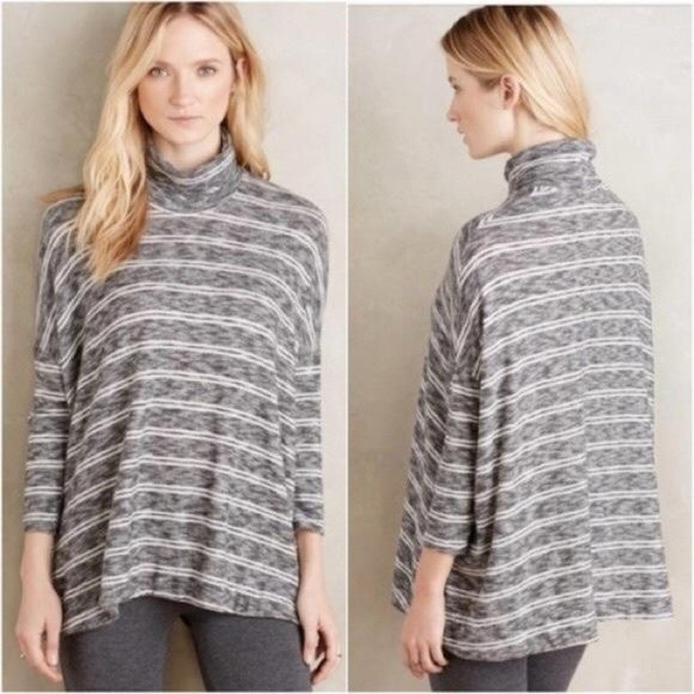 Anthropologie Postmark | Oversized Mila Slouchy Gray White Top Size XS